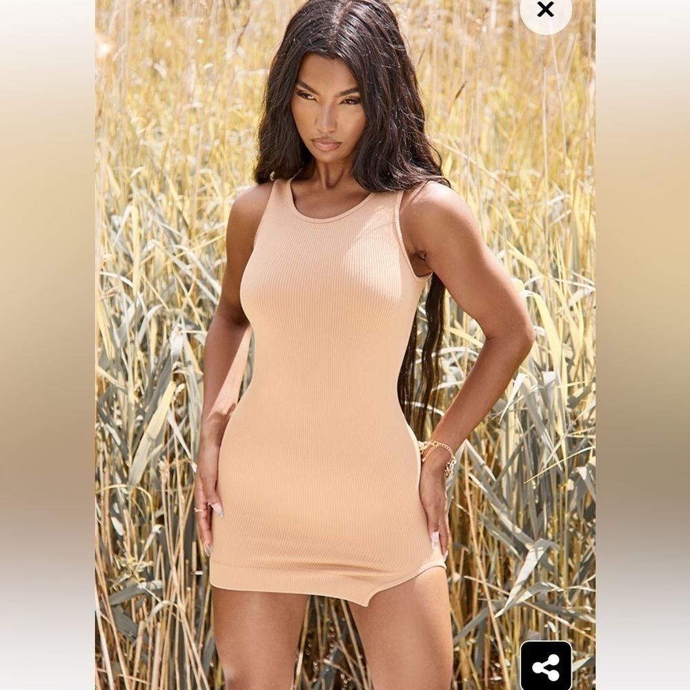 Pretty little thing Camel Structured Snatched Rib Sleeveless Bodycon Dress XL﻿﻿﻿